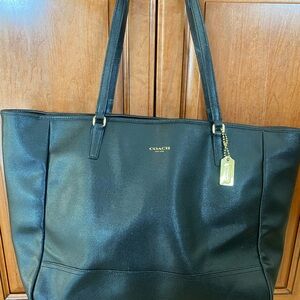 Coach Black Leather Saffiano Large City Tote with Gold Tag